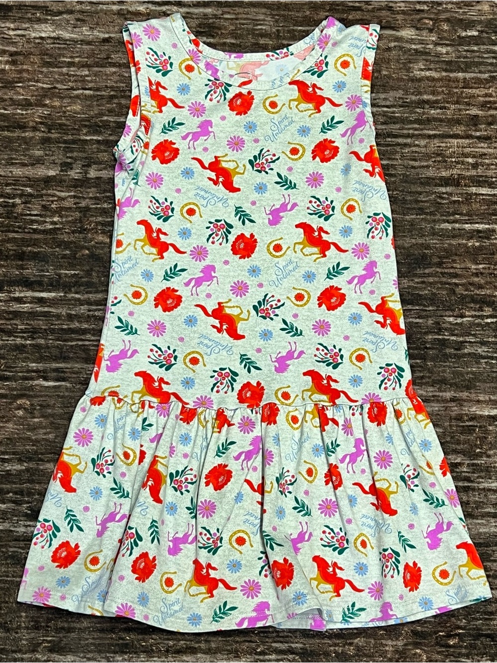 Girls' Floral Unicorn Print Ruffle Hem Dress